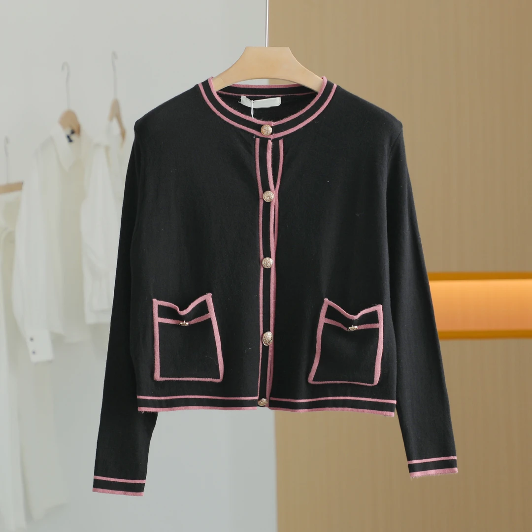 【唐长老自营】货号39153女装新款撞色时尚开衫毛衣TS32-01