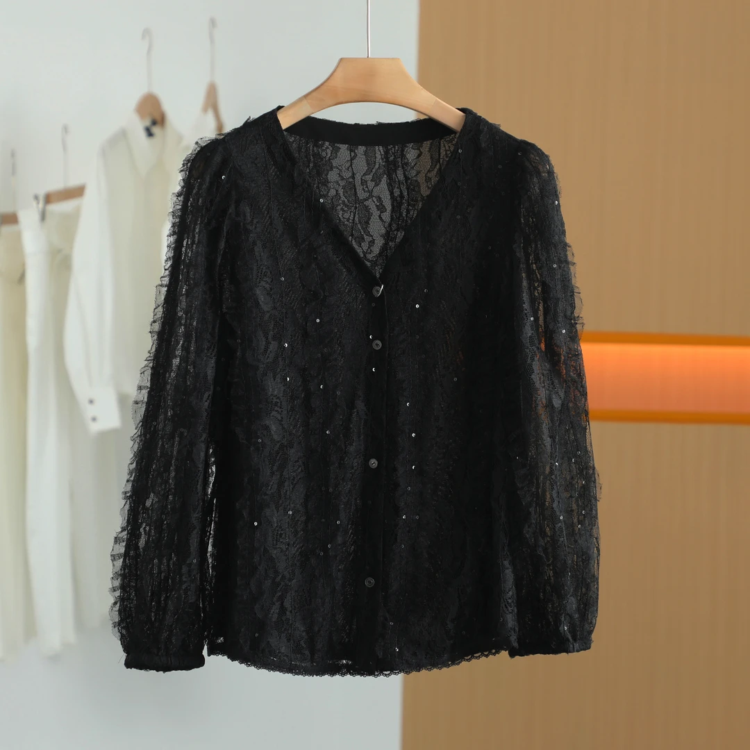 【唐长老自营】货号H0150女装新款V领长袖百搭雪纺衫HBL