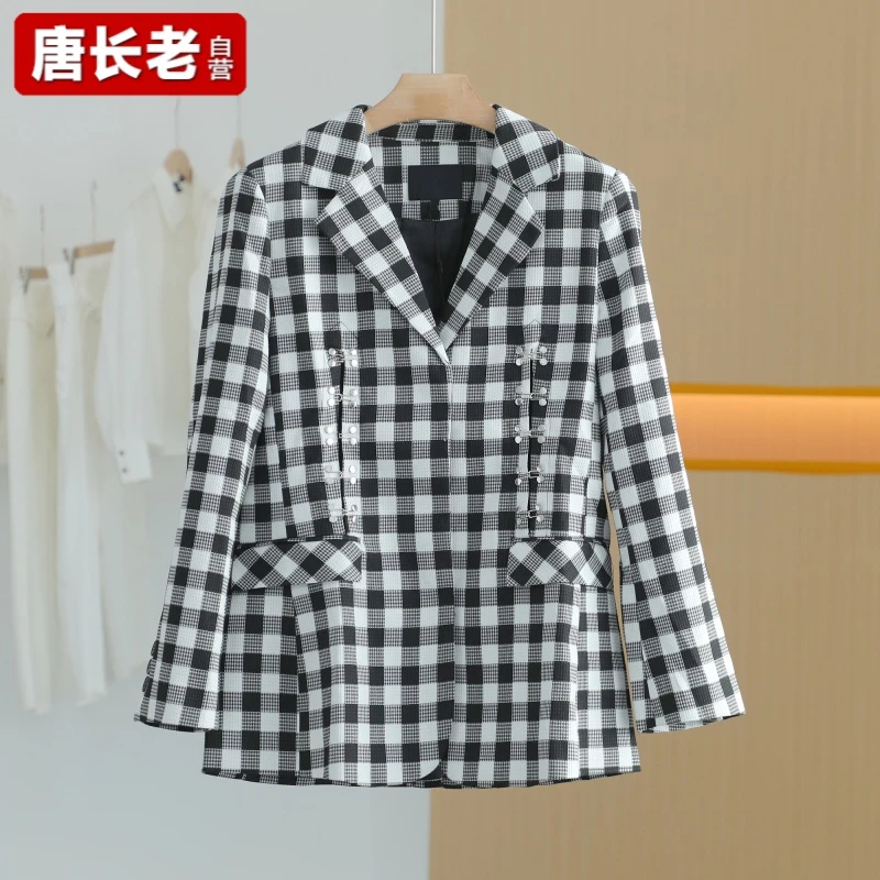 【唐长老自营】货号61181女装新款黑格百搭外套L斯上衣女外套春秋