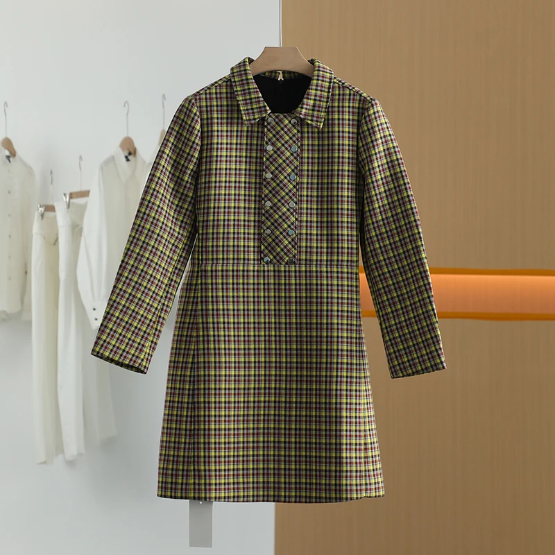 【唐长老自营】货号H0296女装春秋新款格子休闲连衣裙HBL