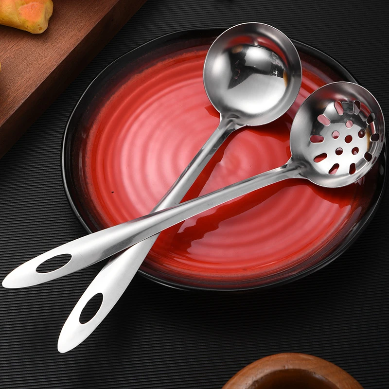 不锈钢火锅汤勺漏勺干湿两用粥勺长柄火锅勺家用大号盛汤勺子加厚