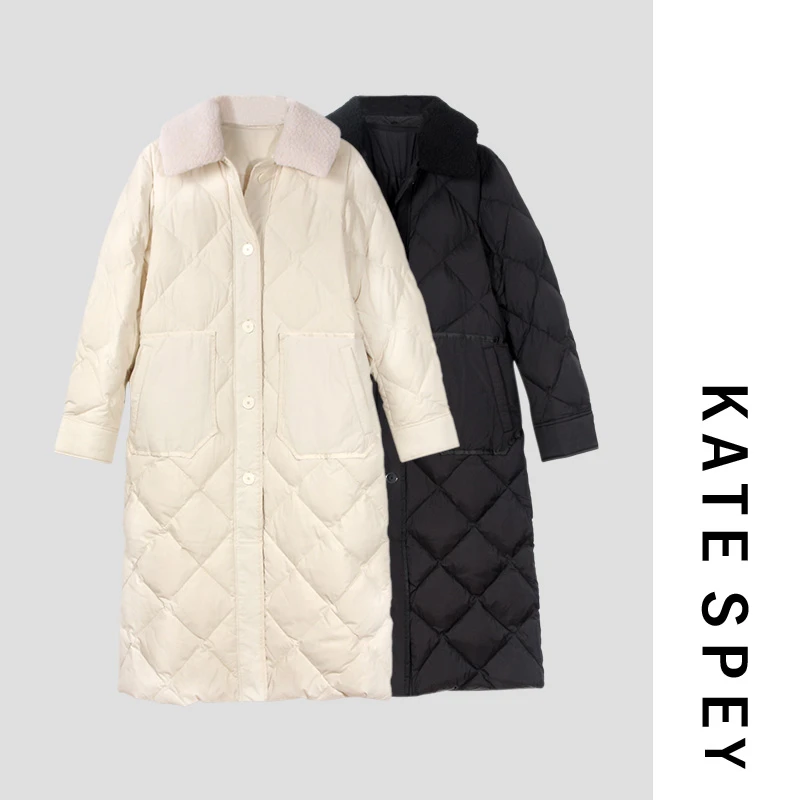 凯特丝蓓237纯色长款翻领polo百搭羽绒服过膝女1-194