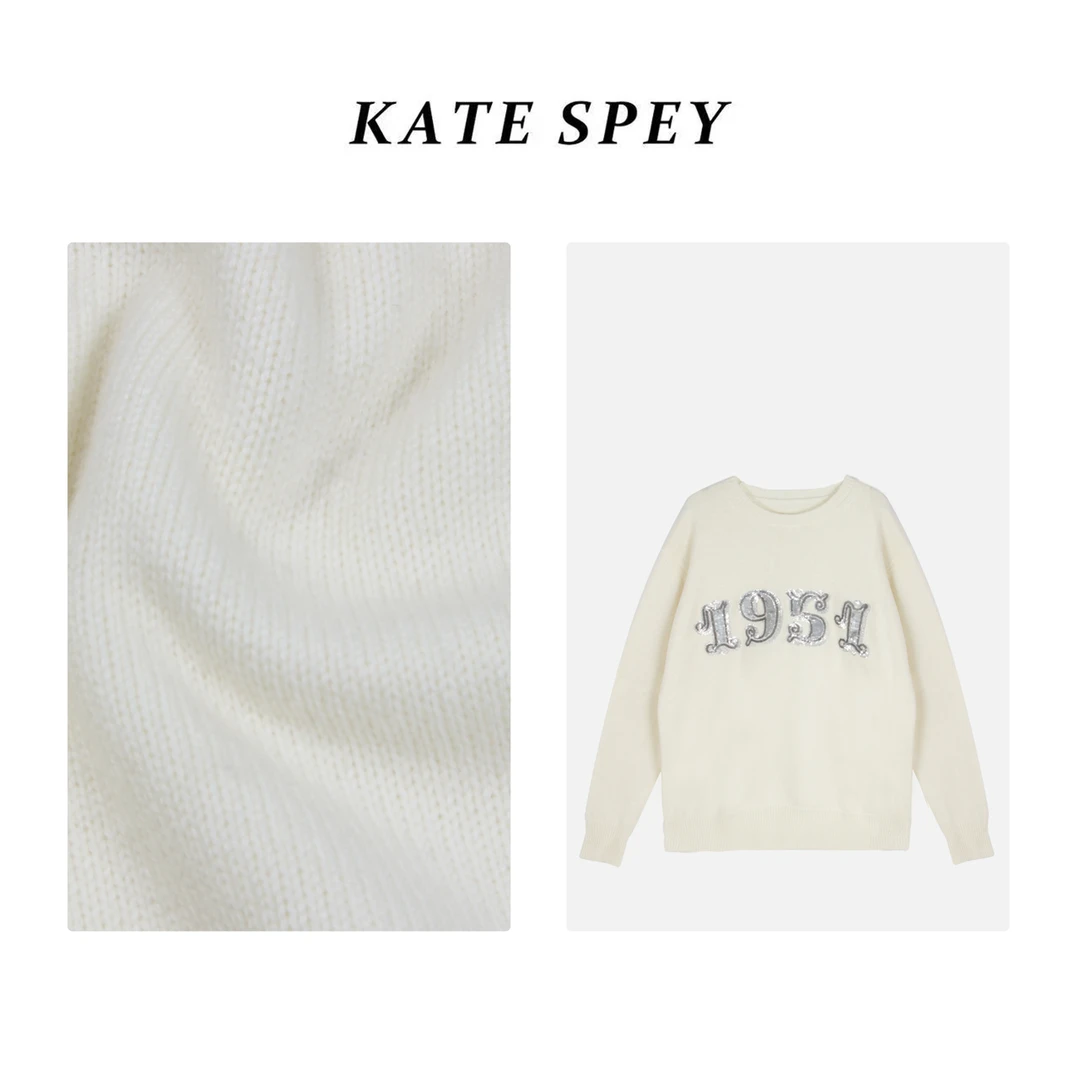 凯特丝蓓699#两色！新款衣亮片刺绣宽松长袖圆领百搭针织衫