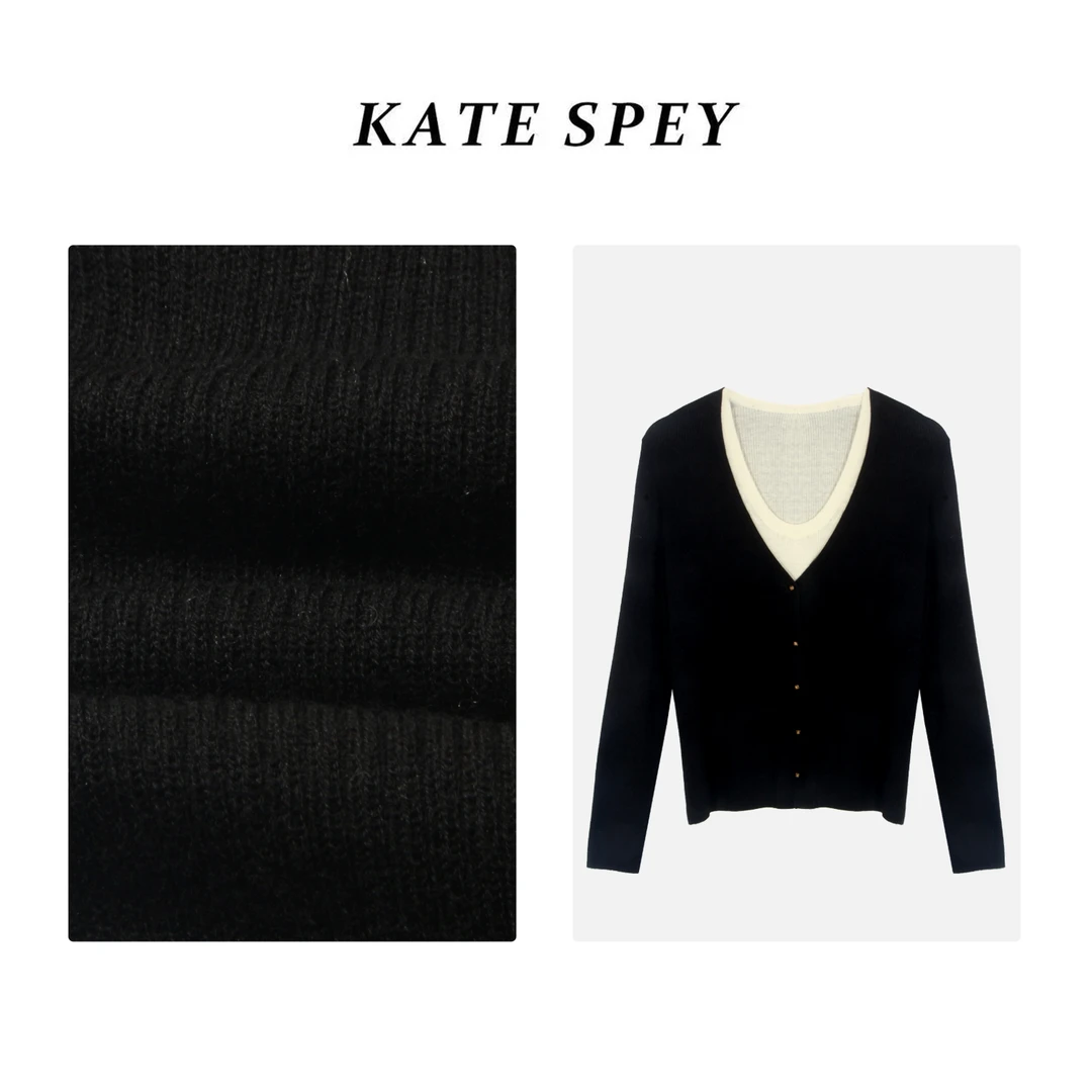 凯特丝蓓125#圆领假两件针织衫24年秋新品女罗纹肌理套衫