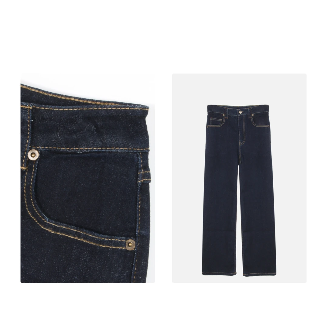 凯特丝蓓279#深蓝色阔腿牛仔九分裤秋季慵懒松弛感原色直筒裤子