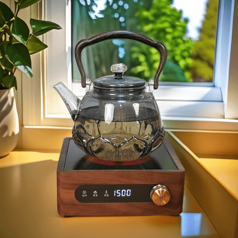 翊博1500瓦黑胡桃木实木电陶炉煮茶家用套装小型煮茶炉红外电茶炉