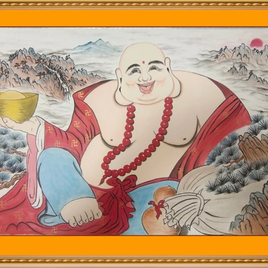 国画作品：《大自在弥勒佛画像》