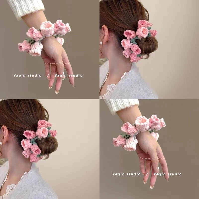手工铃兰花针织发圈甜美超仙扎头绳女生2023年新款秋冬皮筋大肠圈
