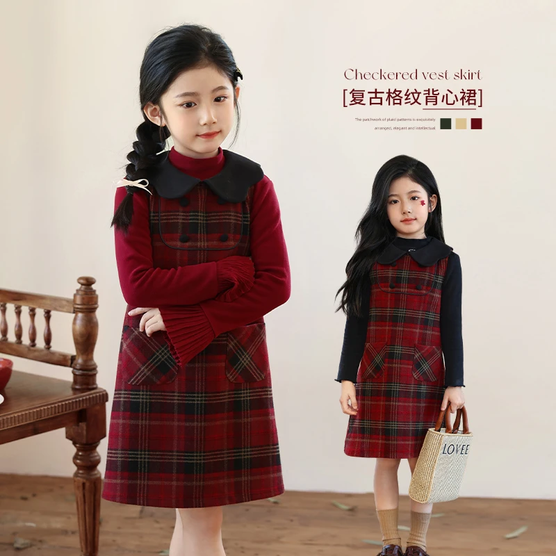 陈大猪女童 【马格里旧约】复古格纹背心连衣裙拜年服-GJC423015E