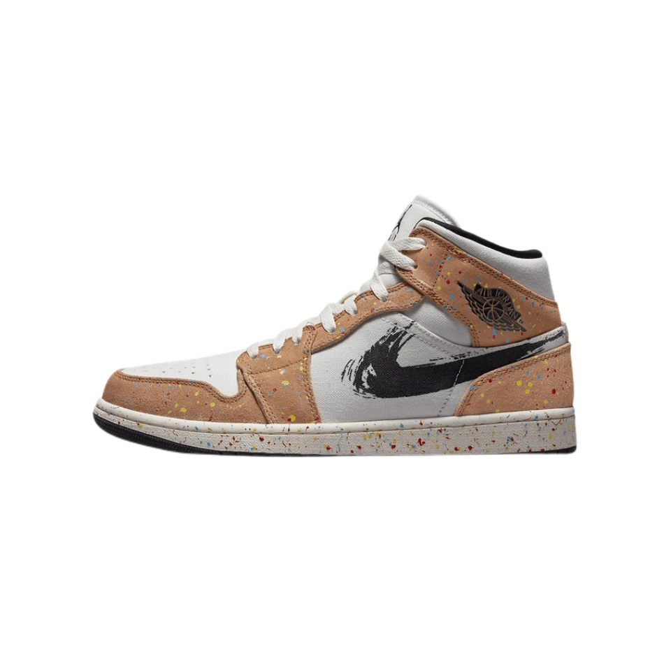 Air Jordan 1 mid  AJ1水彩波墨黑橙男女款时尚篮球鞋DA8005-100