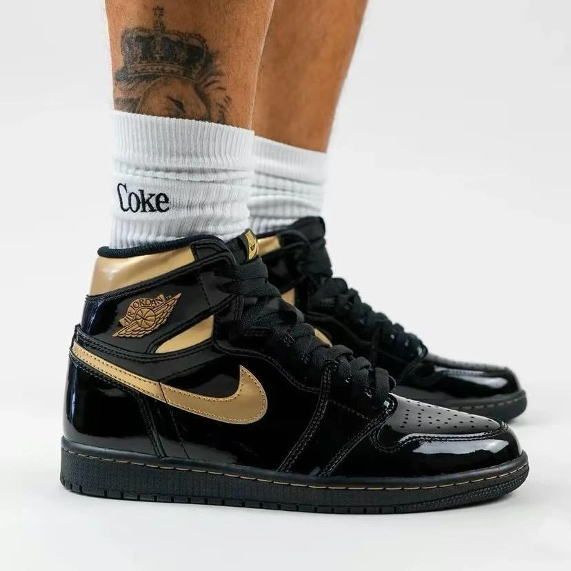 Air Jordan 1 high AJ1 黑金色漆皮高帮男女同款篮球鞋555088-032