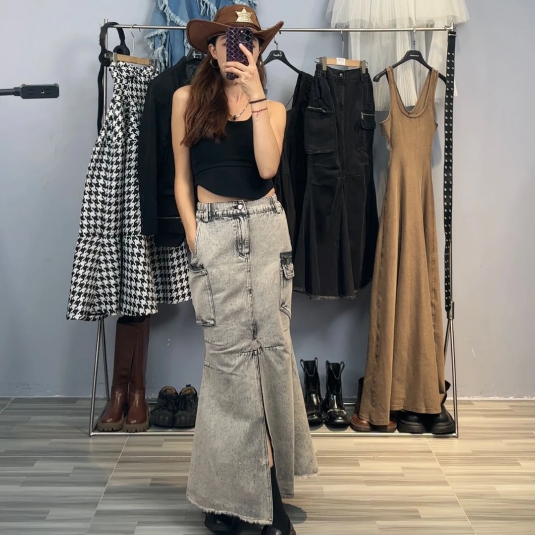 工装口袋设计牛仔鱼尾裙21530