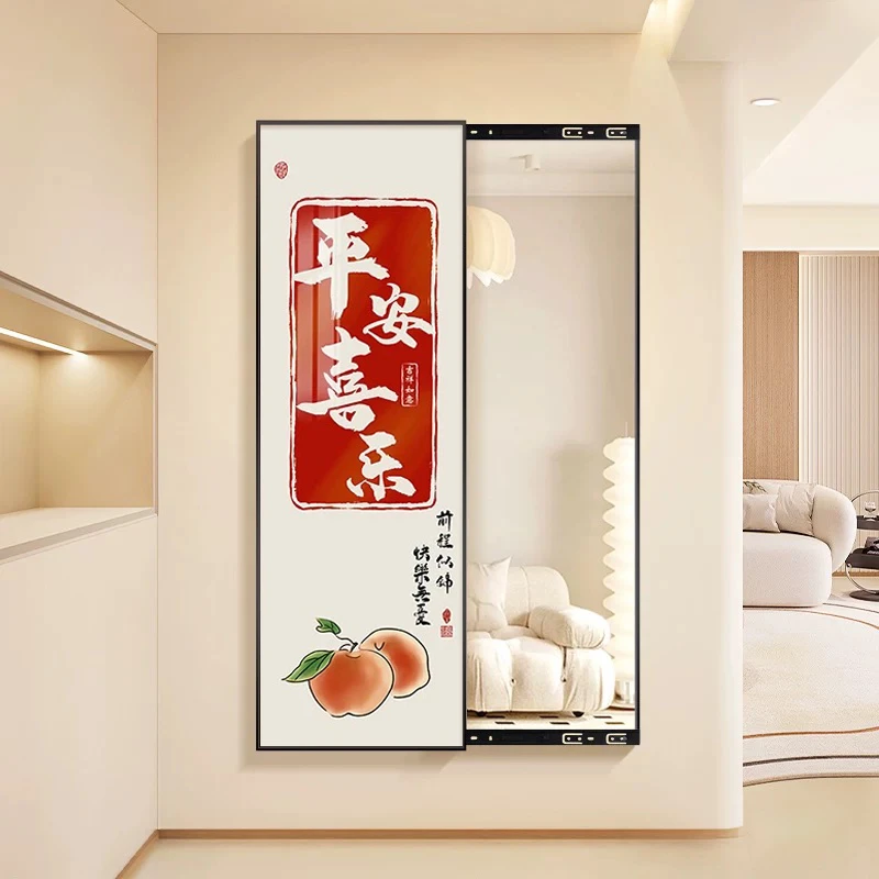 新中式镜子画推拉镜暗藏式挂墙玄关壁画现代简约可关闭全身镜挂画