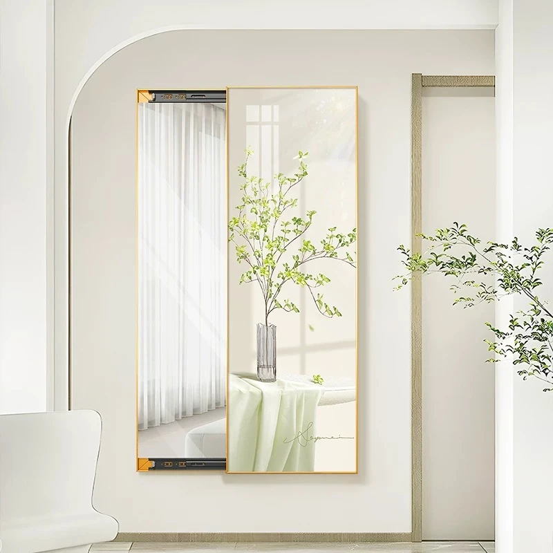 创意小清新可推拉全身镜子装饰画隐藏式客厅卧室玄关试衣镜挂墙画