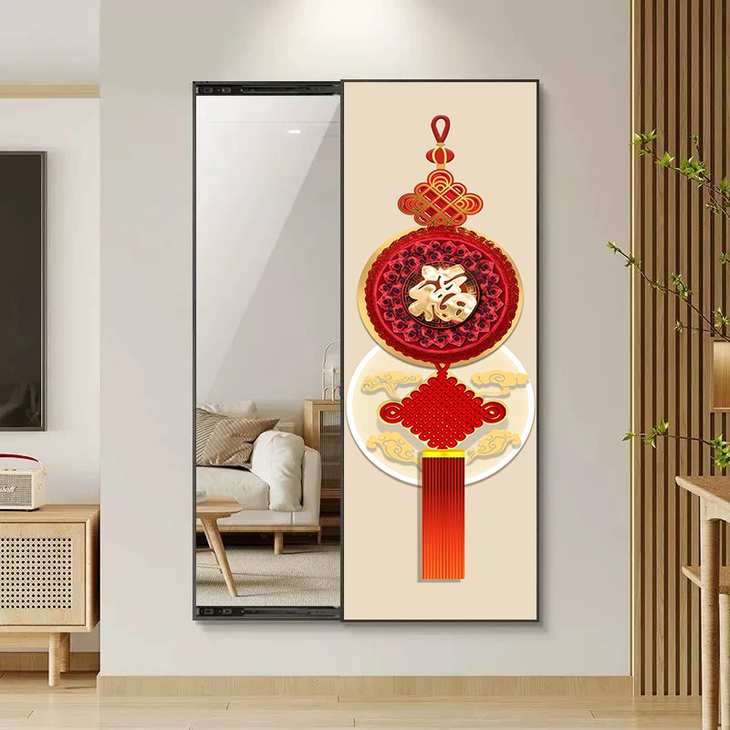 中式穿衣镜镜子新中式家用玄关客厅卧室装饰隐藏式壁挂推拉全身镜