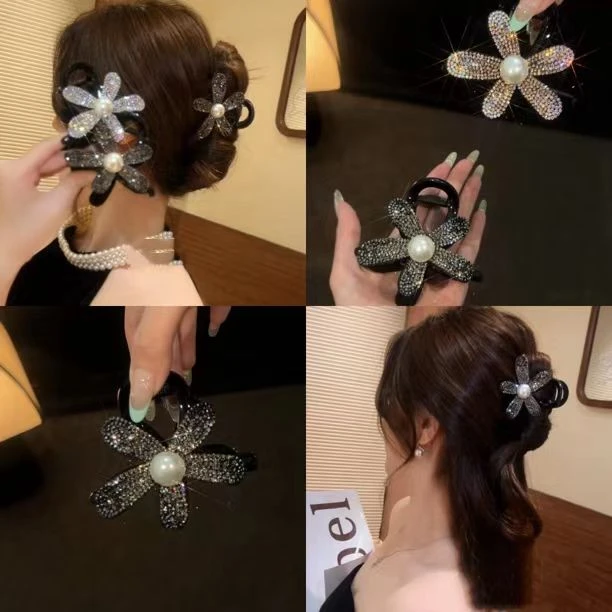 抢！【仅需9.9元一个】轻奢闪钻太阳花抓夹鲨鱼夹复古温柔显气质发饰