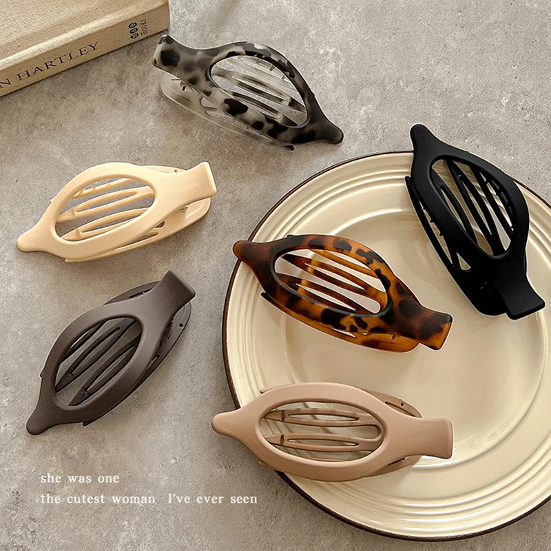 慵懒小豹子!磨砂面慵懒风简约椭圆形盘发马尾鸭嘴夹横夹新款发夹