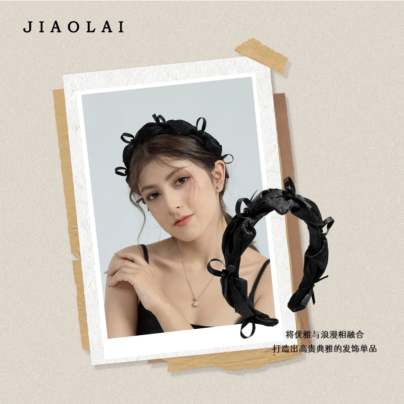 黑色高级感宽边褶皱蝴蝶结发箍时尚百搭高颅顶气质压碎发新款发饰