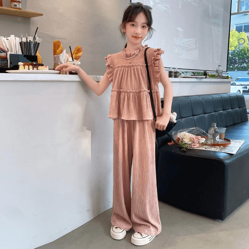 女童夏季无袖洋气套装2024新款韩版儿童薄款休闲阔腿裤大童两件套