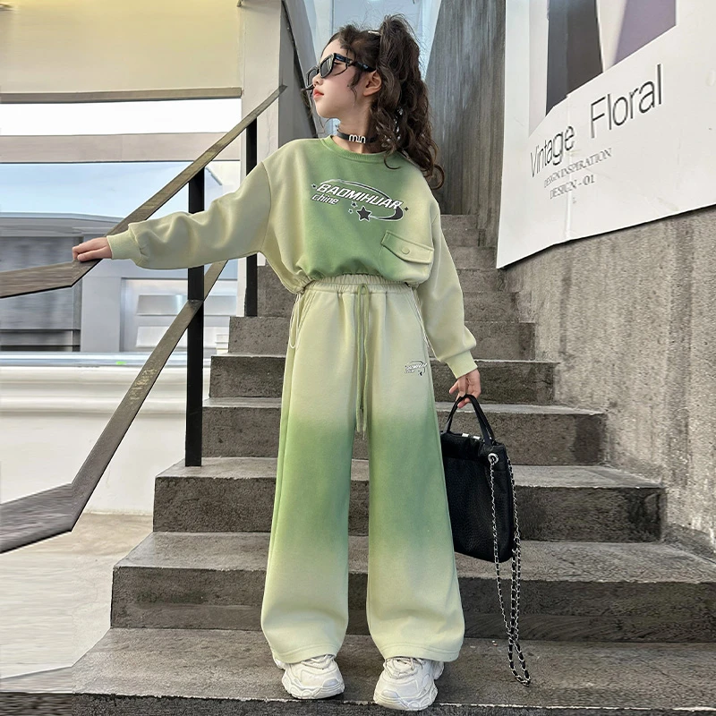 女童运动套装春秋款2025春装新款女大童洋气时髦卫衣阔腿裤两件套