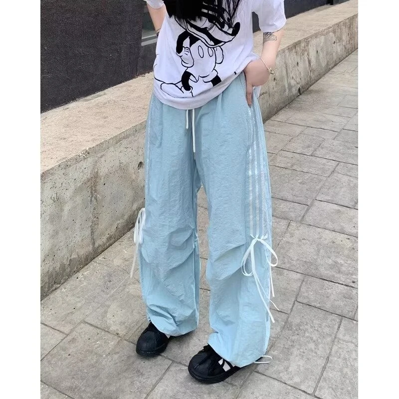 阔腿裤牛仔裤美式高腰休闲百搭复古宽松薄款高街拖地印花设计感