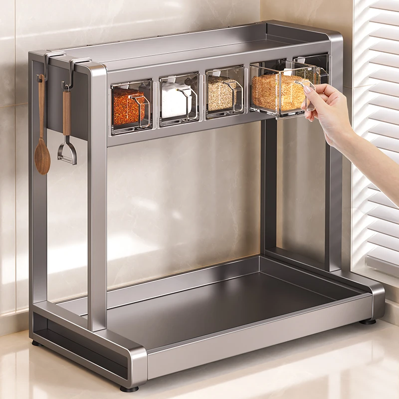 枪灰调料置物架厨房盐调味品盒罐多功能刀架家用台面多层收纳架子