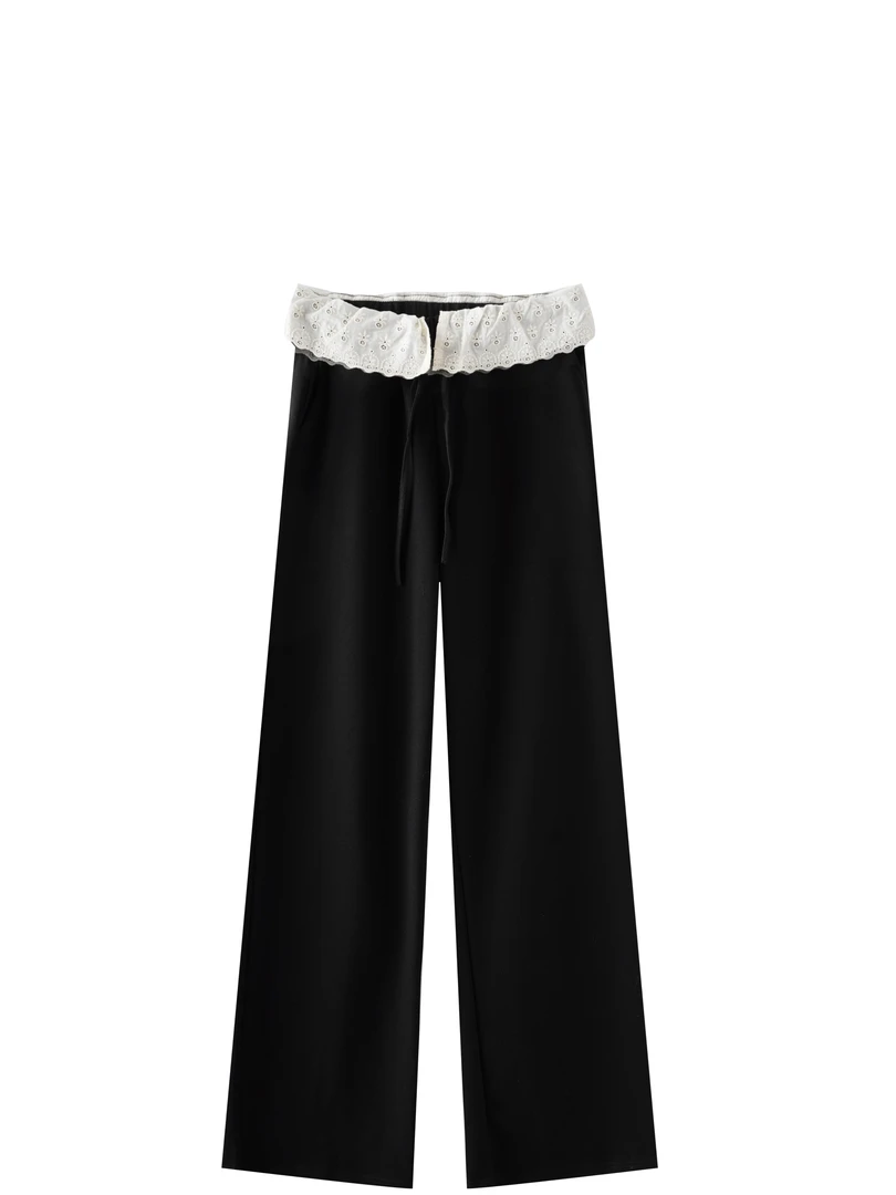 【花边裤】春夏季新款黑色时尚显瘦百搭休闲花边直筒长裤