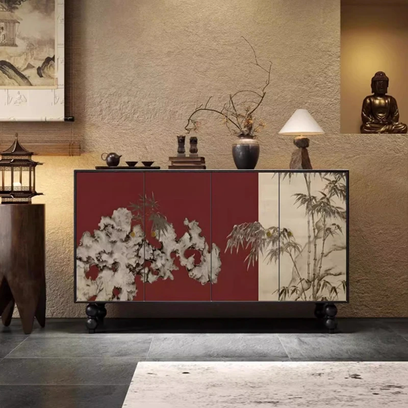 全实木法式中古风新中式复古实木玄关柜餐边柜储物柜客厅边柜黑色