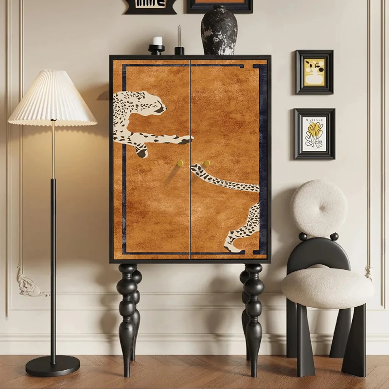 复古法式沙发侧边柜实木客厅高脚柜家用装饰餐边柜酒柜收纳柜子