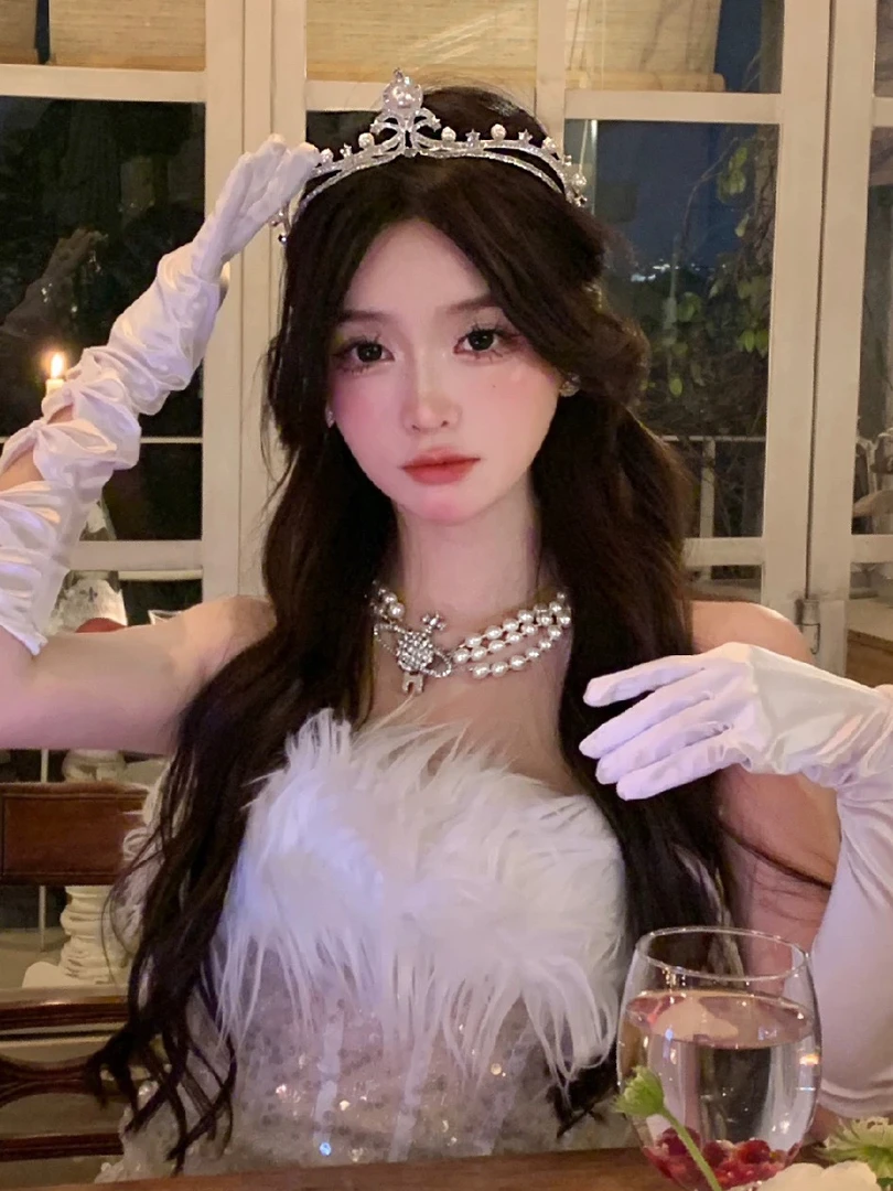 公主皇冠礼服配饰王冠生日快乐成年头饰仿珍珠项链女神十八岁发箍