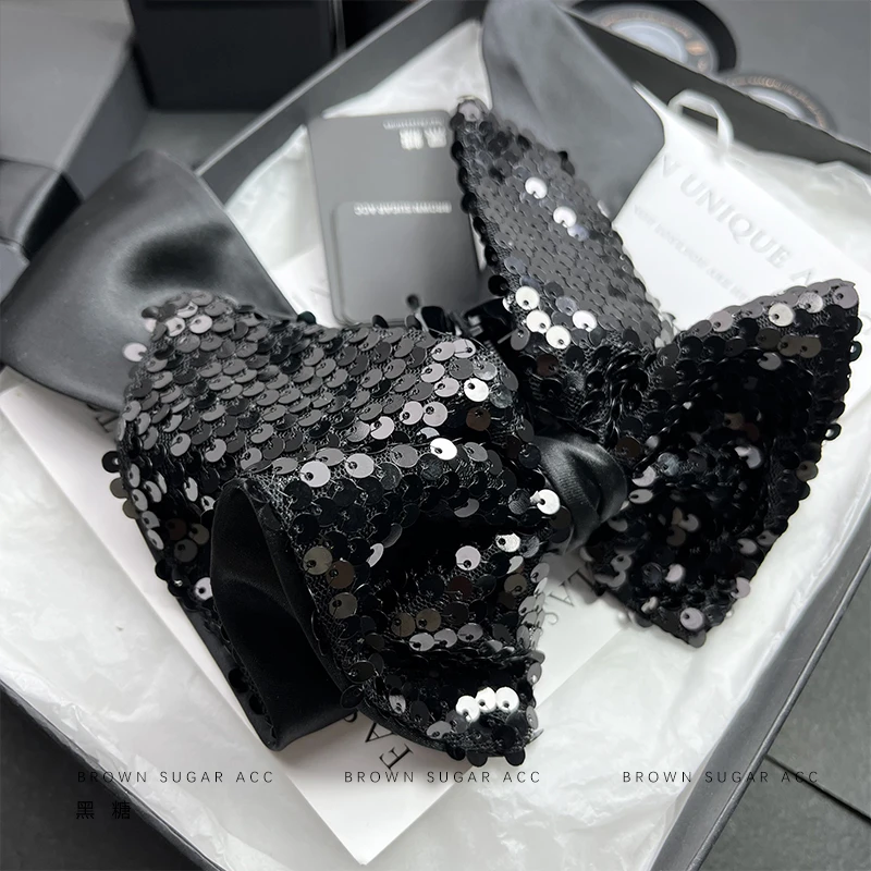 氛围感重工亮片多层蝴蝶结飘带小抓夹半扎马尾发抓小号鲨鱼夹子