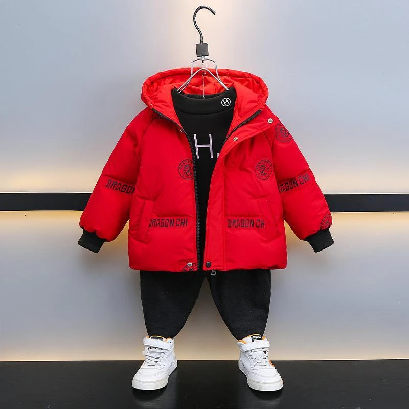男童拜年服冬季2025新款儿童冬装服棉袄帅气宝宝红色男童冬装外套
