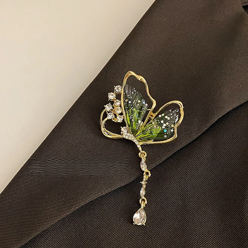 合金胸针 高级感水晶蝴蝶流苏胸针女轻奢新款民族风个性复古优雅