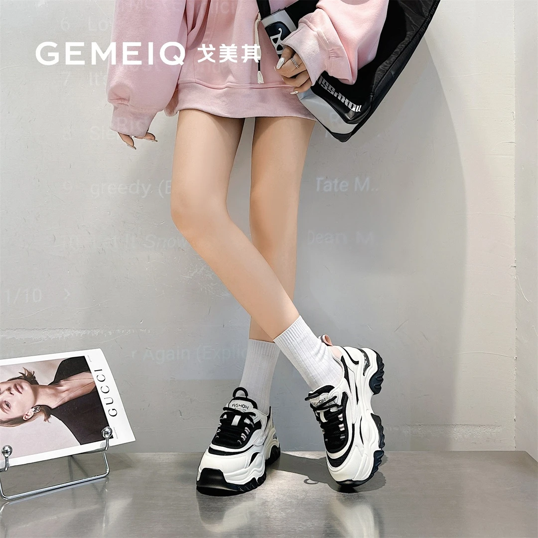 戈美其女士皮运动鞋2024年春季深口鞋