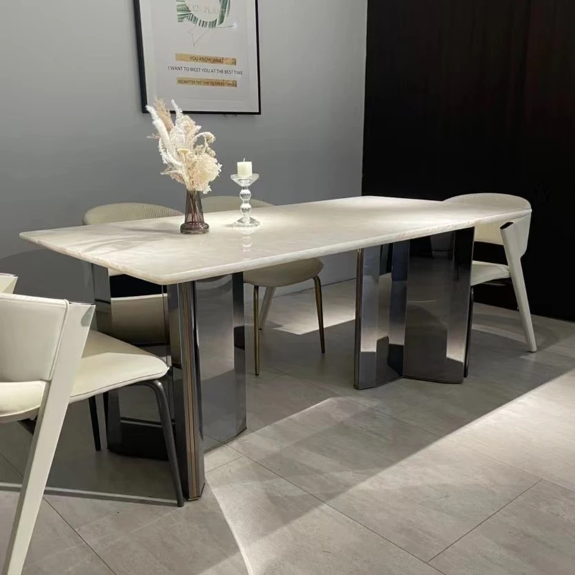 月光白大理石餐桌 简约家用餐厅大小户型别墅饭桌轻奢奢石桌子