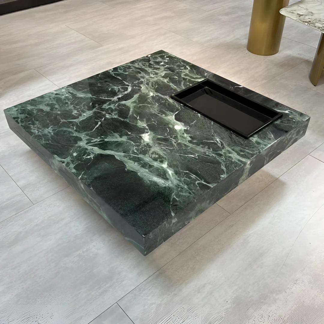 大理石正方形茶几 现代简约客厅家用大小户型高级感意式极简茶几
