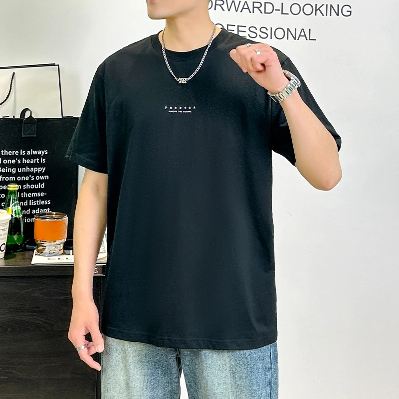 粉丝回馈纯棉短袖t恤男士高级感百搭简约五分袖上衣潮流体恤 9025