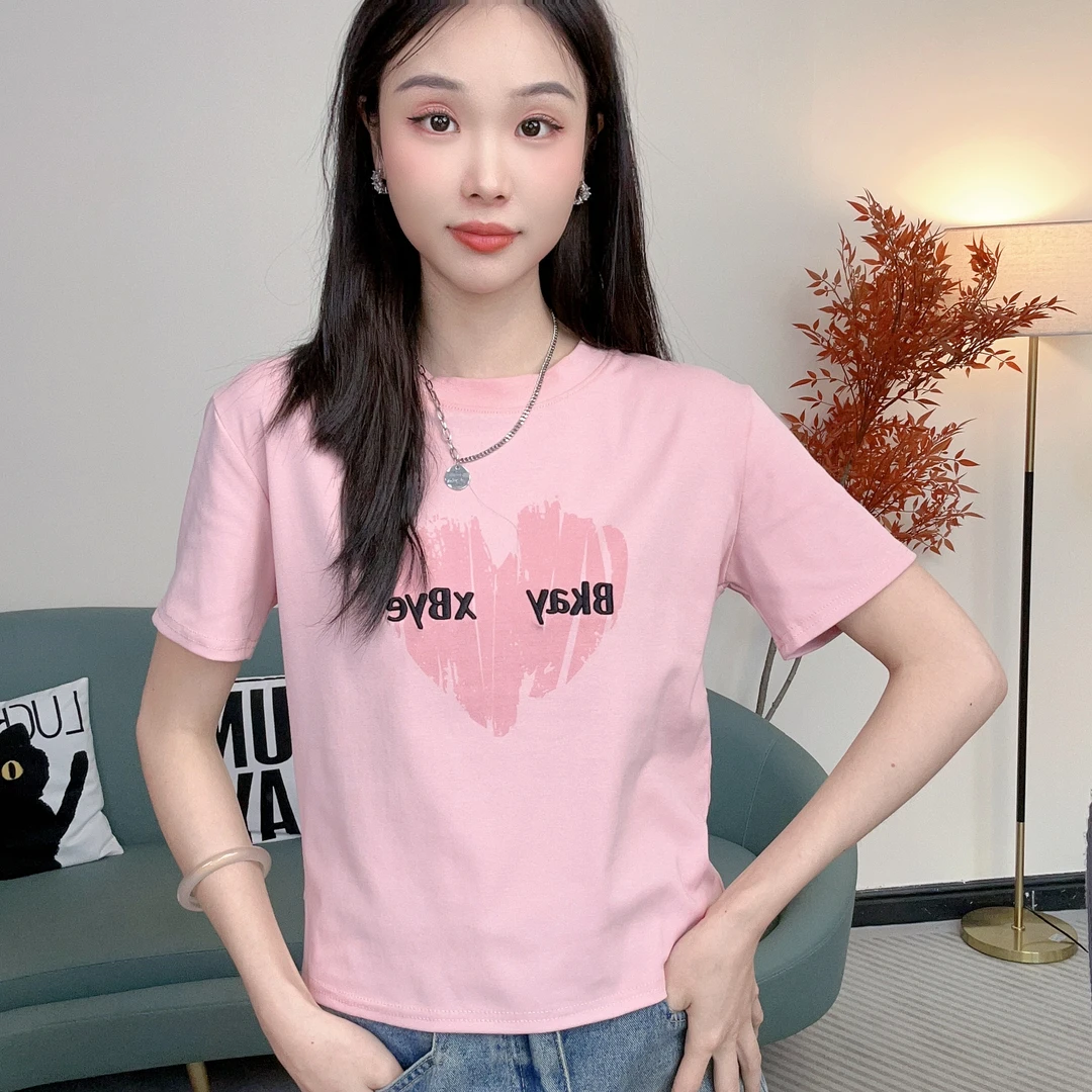 清仓   重工字母刺绣+印花短袖t恤女修身显瘦休闲百搭潮流