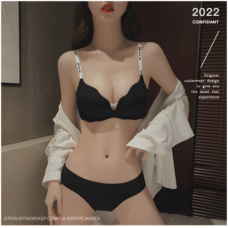 维多利亞性感内衣女士小胸聚拢无痕文胸无钢圈胸罩字母肩带可外露