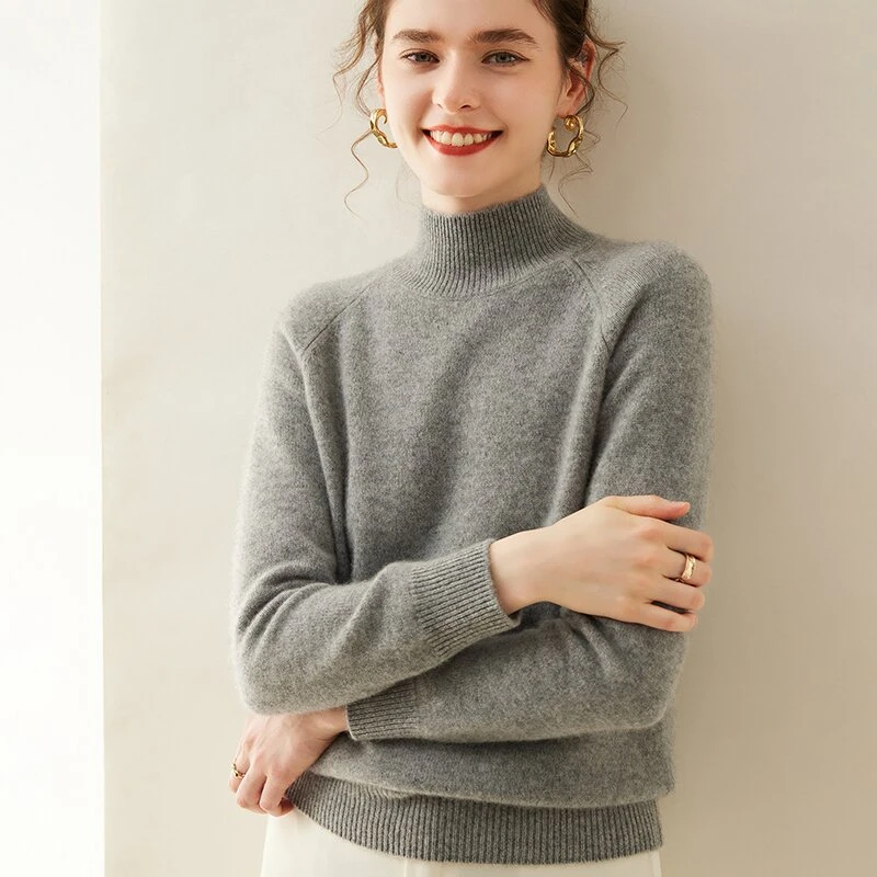 秋冬新款羊绒衫女半高领毛衣宽松针织韩系慵懒风百搭长袖洋气上衣