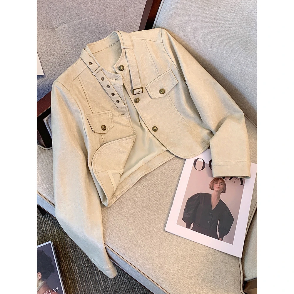 短款小皮衣外套女秋季2024新款爆款设计感小众洋气pu皮夹克2306