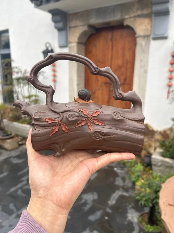 台湾回流老紫砂壶原矿老紫泥全手工名家收藏树桩横财壶