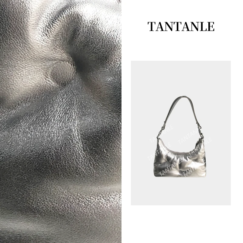 高定单肩手提斜跨时尚休闲百搭气质潮流女包银色大号