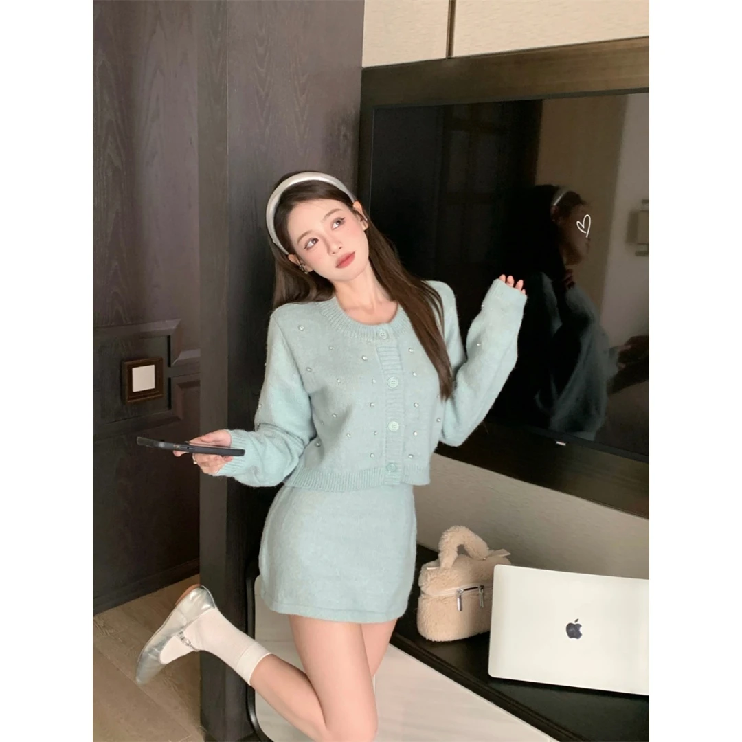 韩系简约时尚高腰百搭抽绳针织半身裙女秋冬新款A字宽松裙子