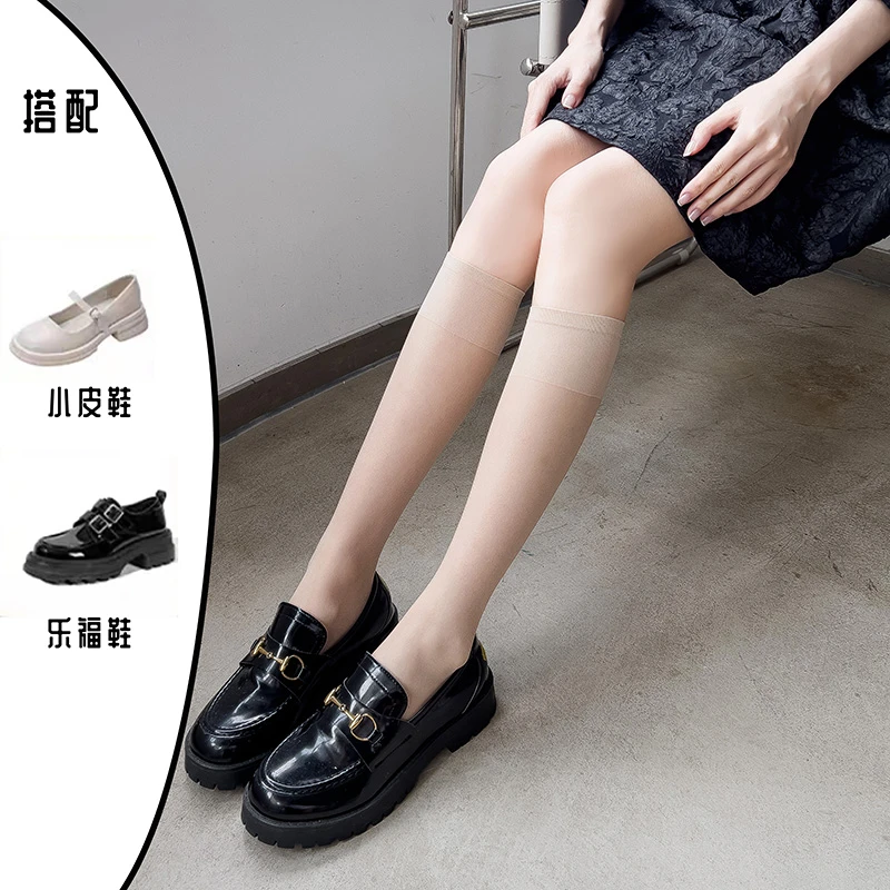 夏季薄款小腿袜丝袜半筒透明半截袜子潮纯色百搭短袜女士中筒袜子