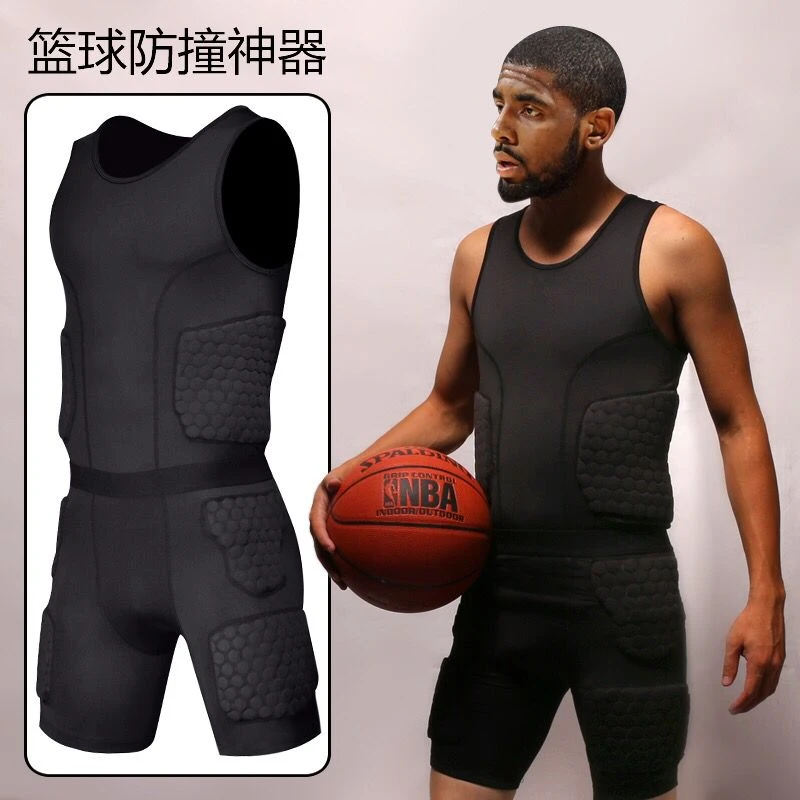 篮球蜂窝防撞短袖内穿护垫紧身健身护胸背心护甲训练防护短裤护膝