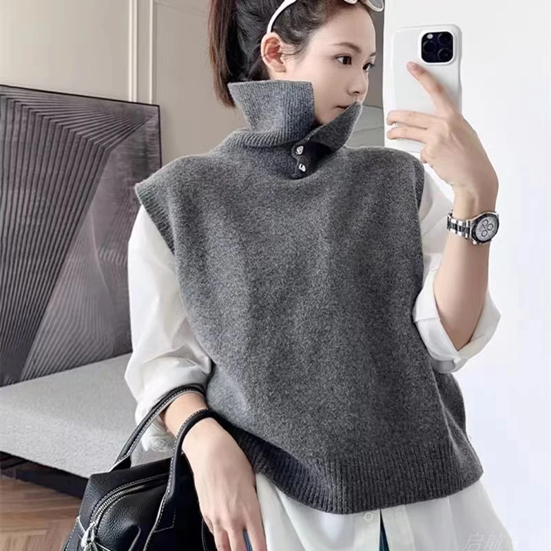 今年流行的针织马甲女冬季外穿2023新款爆款保暖高领套头毛衣背心