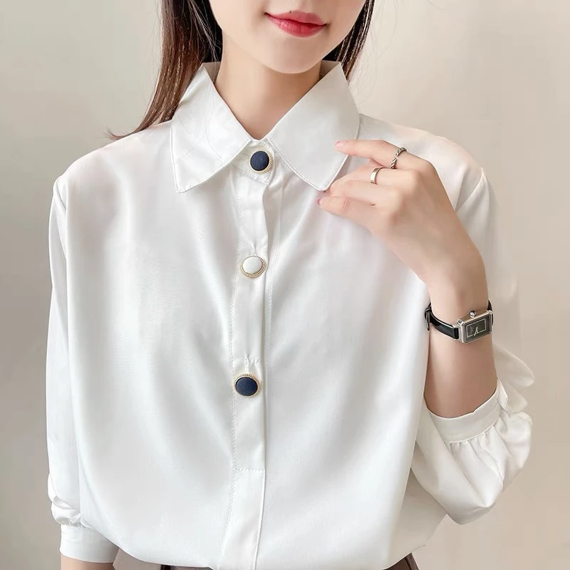 秋装2023年新款白色女士衬衫女设计感小众衬衣春秋时尚洋气上衣潮