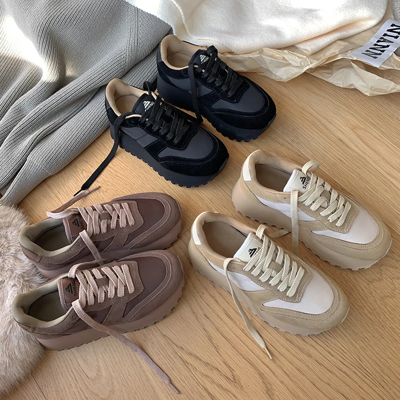 BAO/宝小姐美拉德色系小众拼色坡跟厚底阿甘运动鞋V956-8