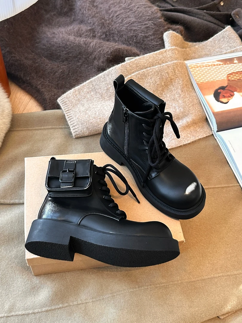 BAO/宝小姐【年底福利】复古小众擦色圆头厚底短筒马丁靴167-22